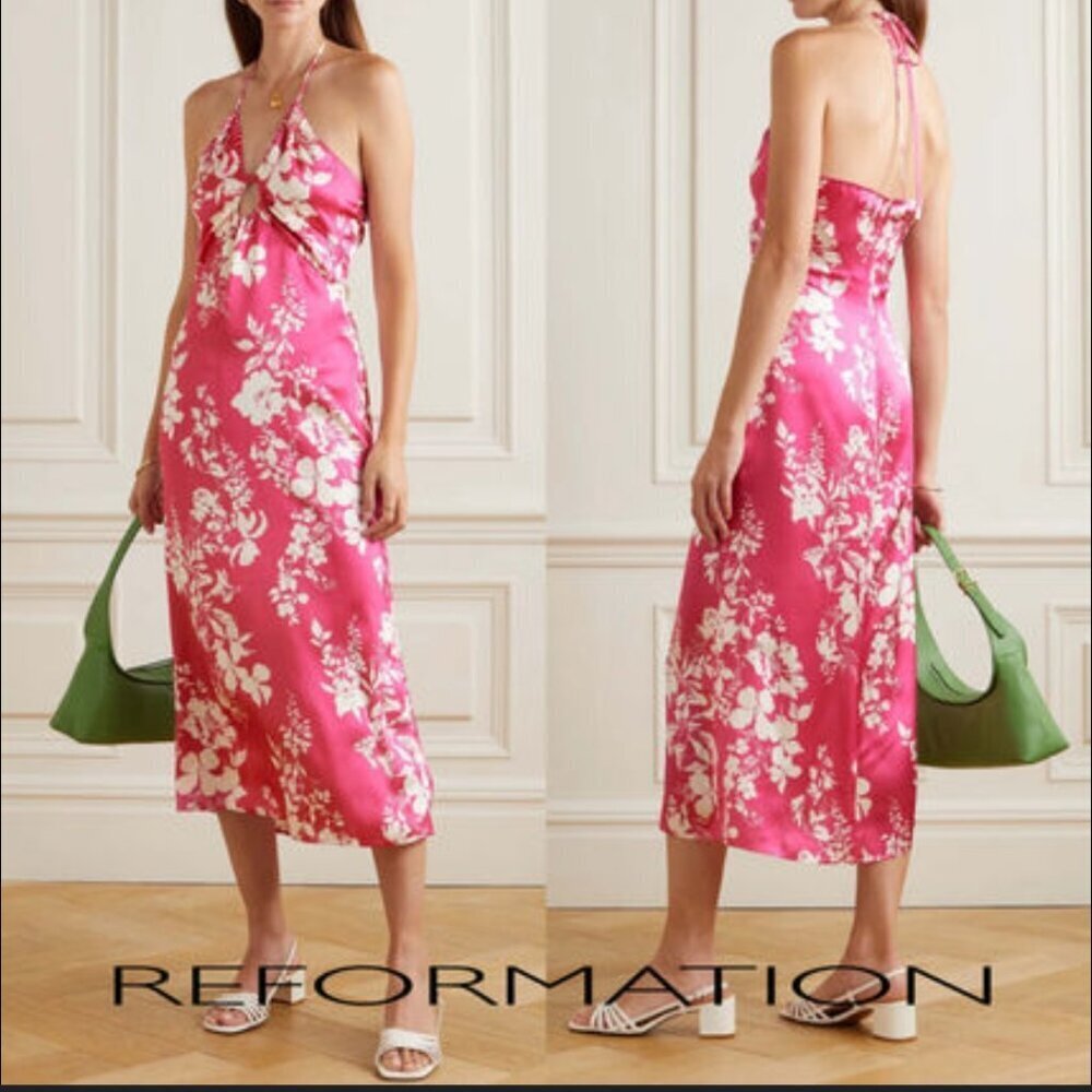 NEW Reformation Antoni Silk Dress Size 10 Hothouse Pink Floral NWT - Picture 4 of 9